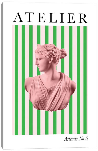 Artemis Striped Goddess Canvas Art Print - Mediterranean Décor