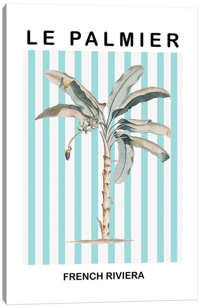 Striped Riviera Palm Tree Canvas Art Print - Stripe Patterns