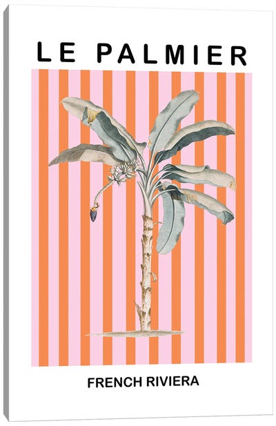 Pink And Orange Palm Tree Canvas Art Print - Mediterranean Décor
