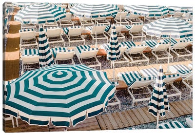 Striped Beach Umbrellas III Canvas Art Print - Monaco