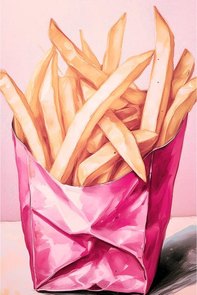 Grace Digital Art Co: Fries In Pink Carton by Grace Digital Art Co