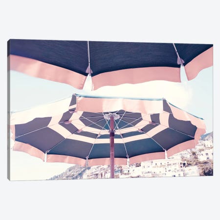 Positano Pink Umbrella Canvas Print #RAB62} by Ruby and B Canvas Wall Art