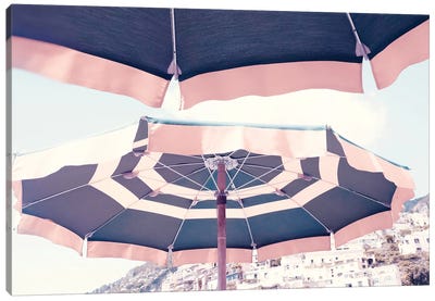 Positano Pink Umbrella Canvas Art Print - Amalfi Coast Art