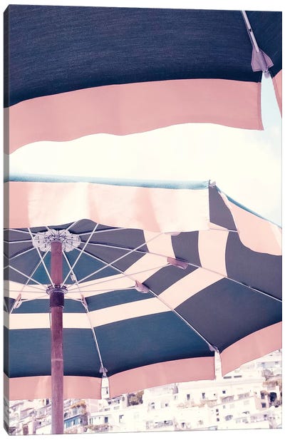Positano Pink Umbrella II Canvas Art Print - Amalfi Coast Art