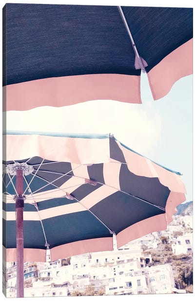 Positano Umbrella Pink Canvas Art Print - Amalfi Coast Art