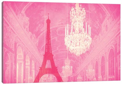 Chandelier Eiffel Tower Rose Canvas Art Print - Chandelier Art