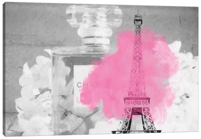 Paris Perfume Pink Splatter Canvas Art Print - Glam Bedroom Art