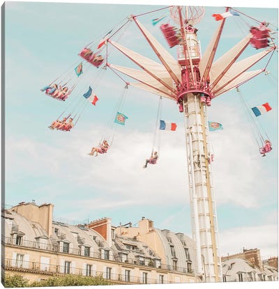 Paris Swings Canvas Art Print - Amusement Park Art