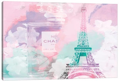 Perfume Pink Green Canvas Art Print - The Eiffel Tower
