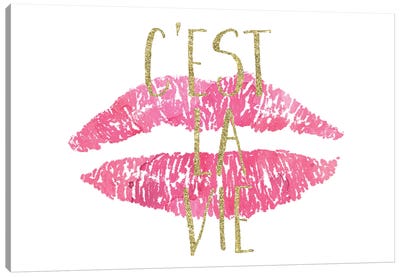 C'est La Vie Canvas Art Print - Gold & Pink Art