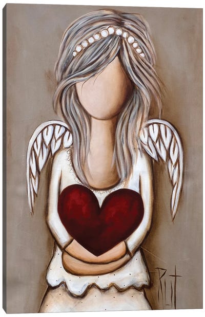 Girl Holding Red Heart Canvas Art Print - Christmas Angel Art