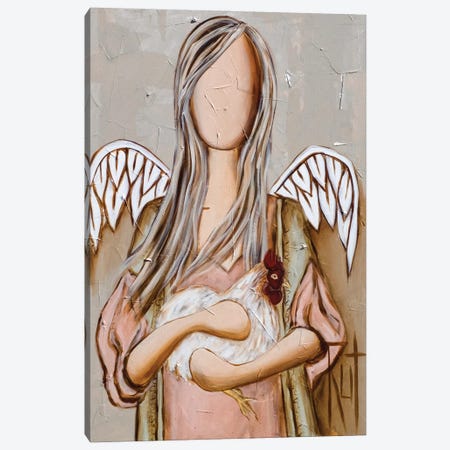 Angel Holding Chicken Canvas Print #RAC74} by Rut Art Creations Art Print