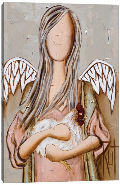 Angel Holding Chicken Canvas Art Print - Chicken & Rooster Art