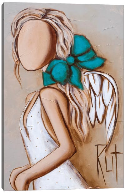 Blue Bow In Hair Canvas Art Print - Wings Art