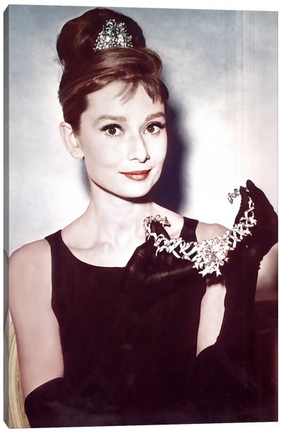 Audrey Hepburn Showing Necklace Canvas Art Print - Romance Movie Art
