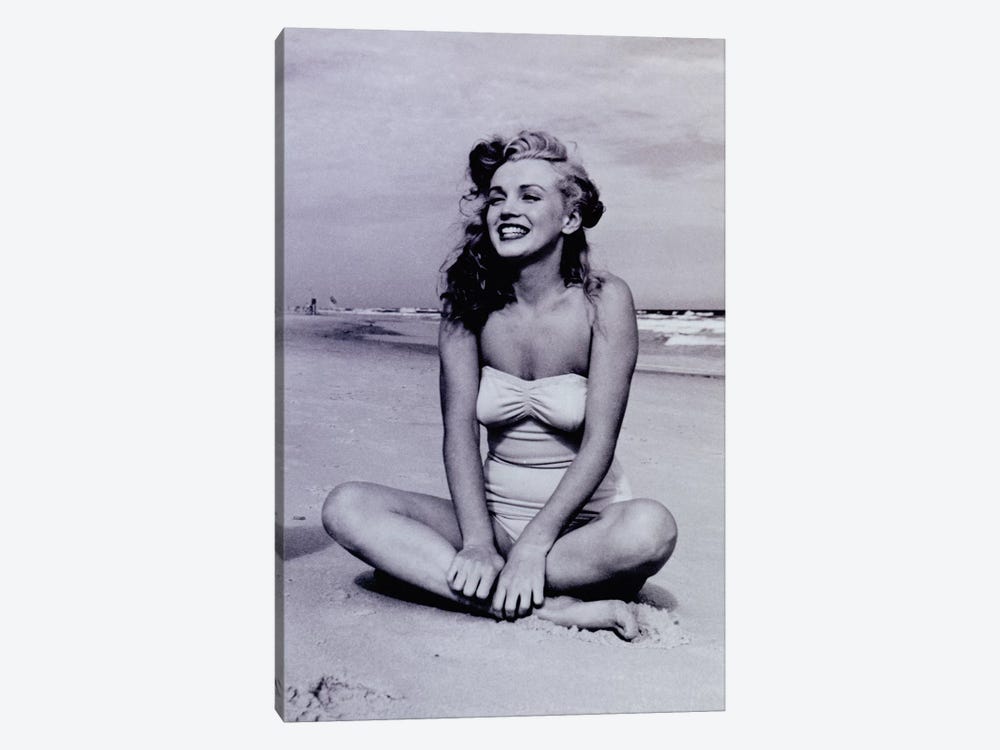 A Young, Smiling Marilyn Monroe Sitting On The Beach by Radio Days 1-piece Canvas Artwork