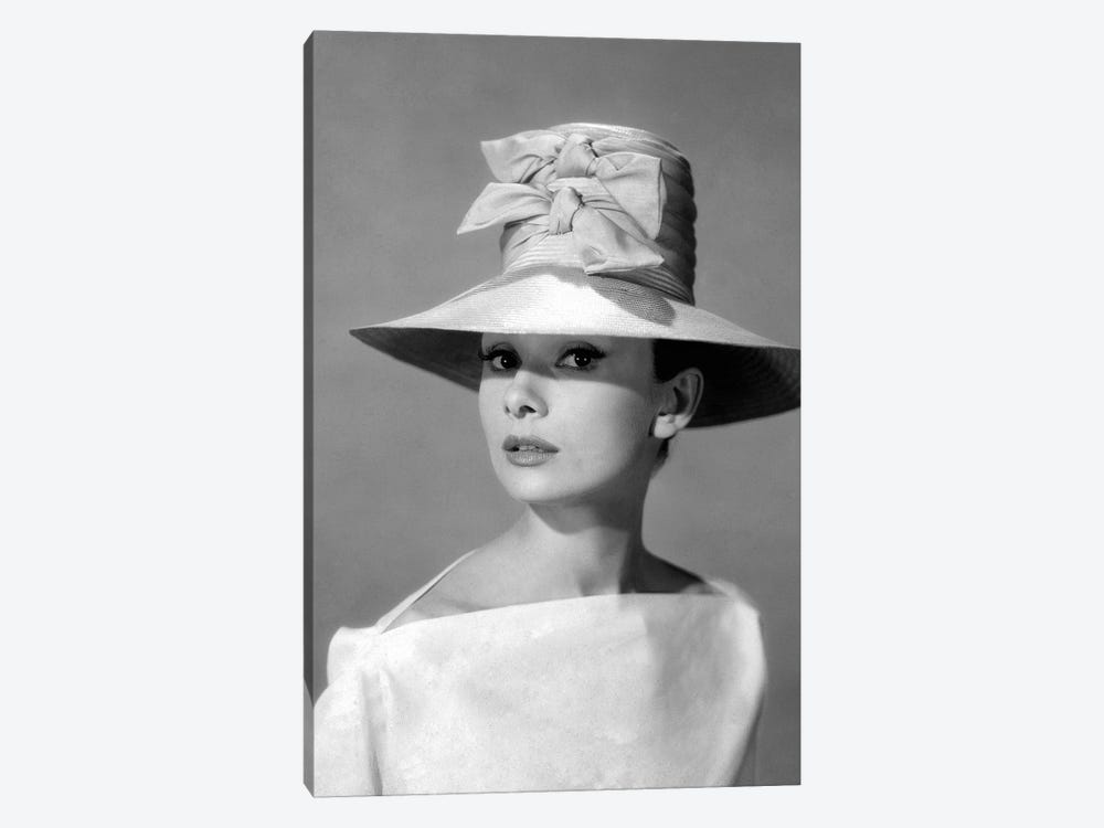 Audrey Hepburn In A Tall Two-Bowed Hat by Radio Days 1-piece Canvas Artwork