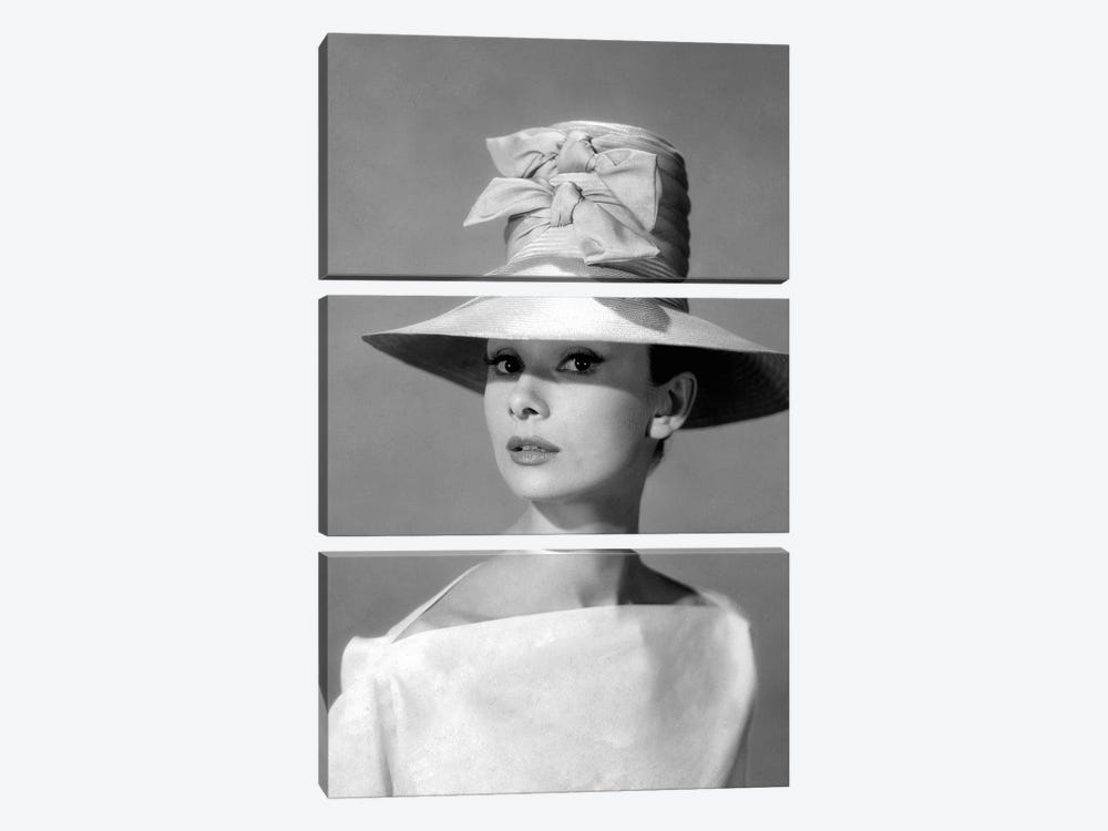 Audrey Hepburn In A Tall Two-Bowed Hat by Radio Days 3-piece Canvas Artwork