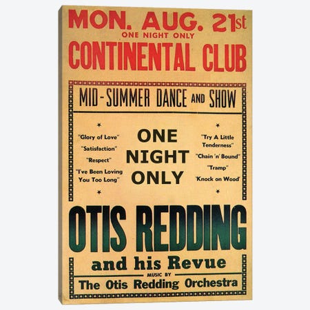 Otis Redding At The Continental Club's Midsummer Dance & Show Handbill, August 1967 Canvas Print #RAD125} by Radio Days Canvas Artwork