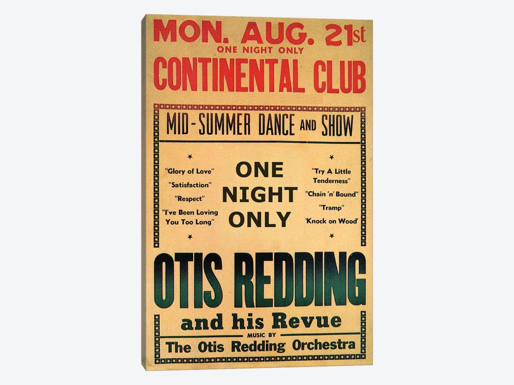 Otis Redding At The Continental Club's Midsummer Dance & Show Handbill, August 1967 by Radio Days 1-piece Canvas Art Print