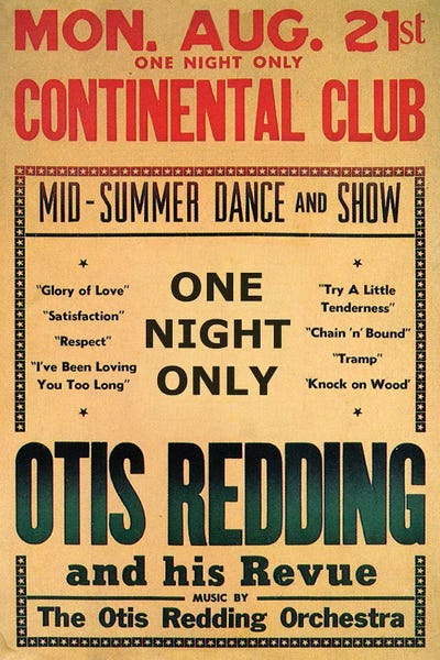 Musicians: Otis Redding At The Continental Club's Midsummer Dance & Show Handbill, August 1967 by Radio Days