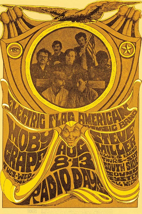 Electric Flag American Music Band, Moby Grape, Steve Miller Blues Band And South Side Sound System At The Filmore Tribute Poster