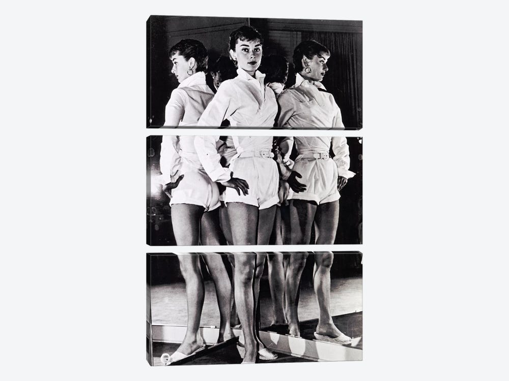 Audrey Hepburn In A White Romper by Radio Days 3-piece Canvas Art Print
