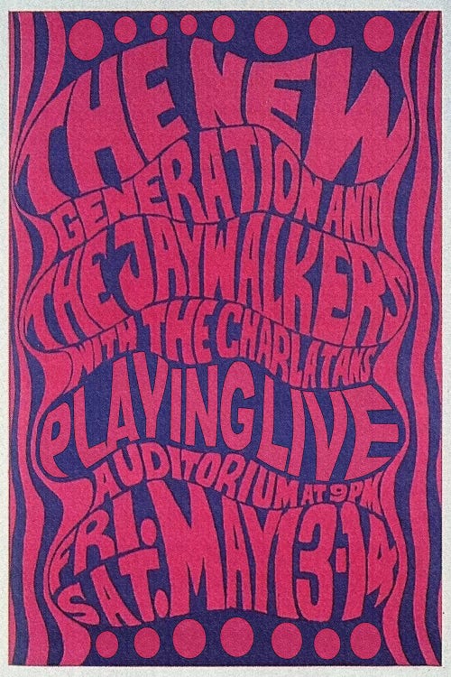 The New Generation, The Jaywalkers & The Charlatans At The Fillmore Auditorium Poster, May 1966