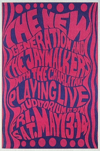 The New Generation, The Jaywalkers & The Charlatans At The Fillmore Auditorium Poster, May 1966