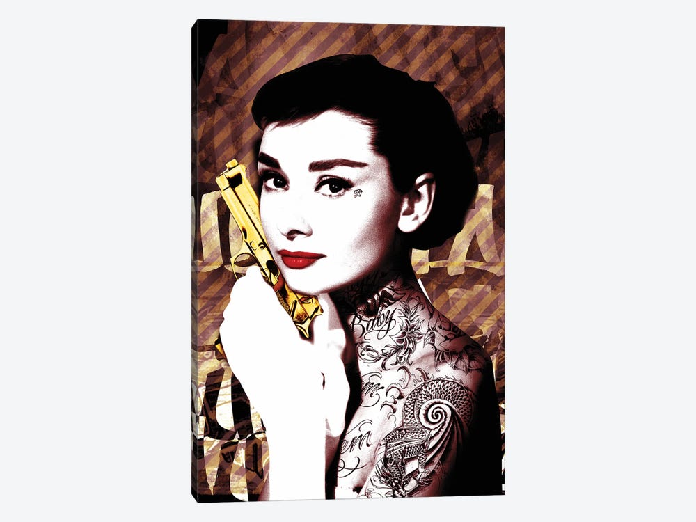 Audrey Hepburn Tatoo Gun by Radio Days 1-piece Canvas Art