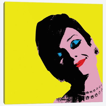 Audrey Hepburn Yellow Dots Canvas Print #RAD148} by Radio Days Canvas Art Print