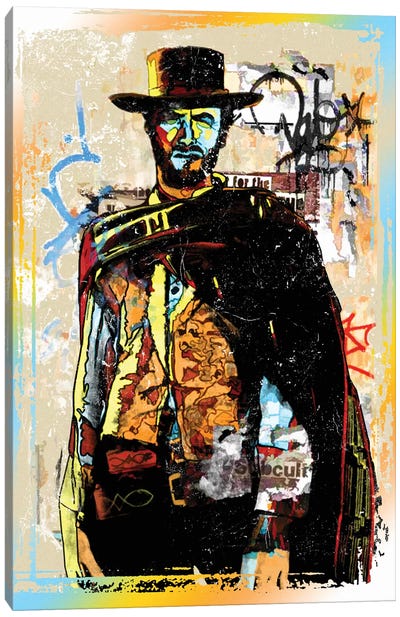 Clint Eastwood Graffiti Cowboy Canvas Art Print - Actor & Actress Art
