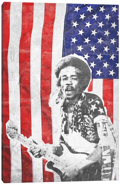 Jimi Hendrix Big Flag Canvas Art Print - Radio Days