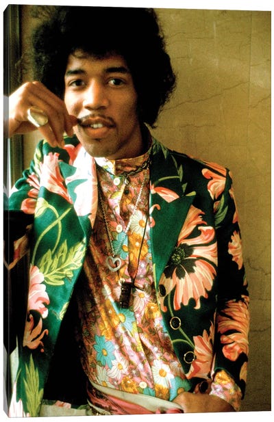 Jimi Hendrix Colored Floral Jacket I Canvas Art Print - Sixties Nostalgia Art