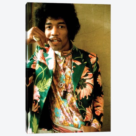 Jimi Hendrix Colored Floral Jacket I Canvas Print #RAD166} by Radio Days Canvas Artwork