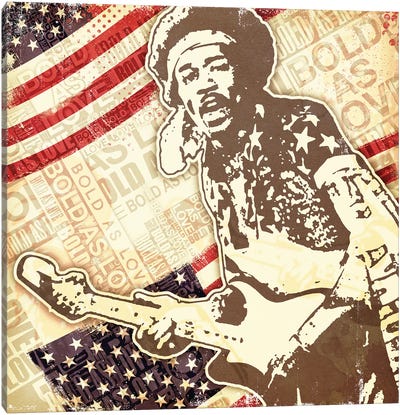 Jimi Hendrix USA Bold As Love Canvas Art Print - Flag Art