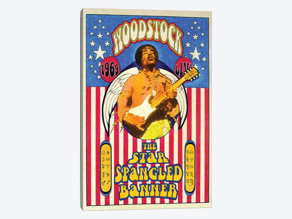 Jimi Hendrix Woodstock Star-Spangled Banner by Radio Days 1-piece Canvas Wall Art