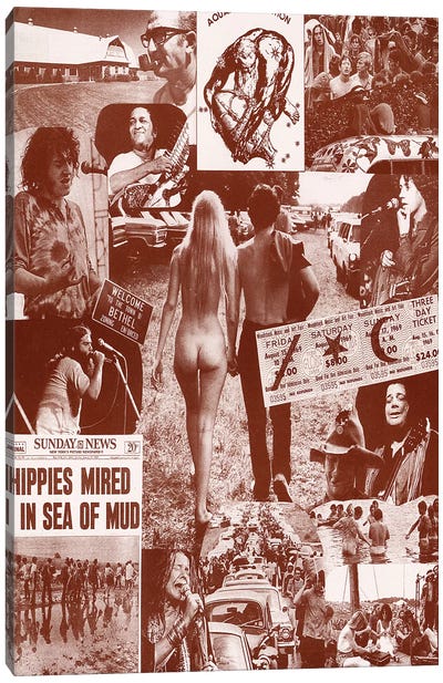 Woodstock Collage Sea Of Mud Canvas Art Print - '70s Music