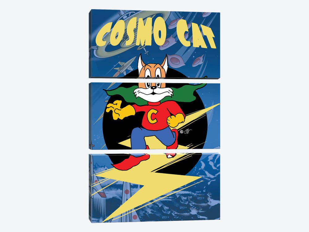 Cosmo Cat Lightning Bolt by Radio Days 3-piece Art Print