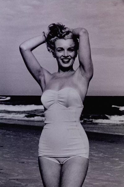 Large Coastal Art - Canvas Prints: A Young Marilyn Monroe At The Beach by Radio Days