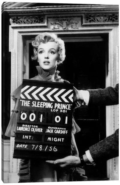Marilyn Monroe On The Set Of The Sleeping Prince Canvas Art Print - Black & White Pop Culture Art