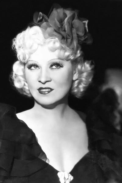 Black & White Pop Culture Art: Mae West With A Glamorous Hair Bow by Radio Days
