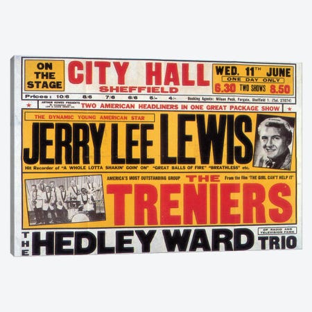Sheffield City Hall Concert Poster (Jerry Lee Lewis, The Treniers & The Hedley Ward Trio) Canvas Print #RAD34} by Radio Days Canvas Wall Art