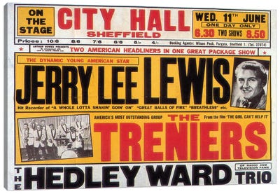 Sheffield City Hall Concert Poster (Jerry Lee Lewis, The Treniers & The Hedley Ward Trio) Canvas Art Print - Jerry Lee Lewis