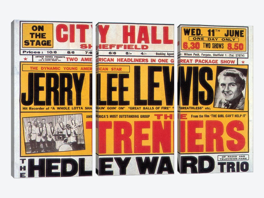 Sheffield City Hall Concert Poster (Jerry Lee Lewis, The Treniers & The Hedley Ward Trio) by Radio Days 3-piece Art Print