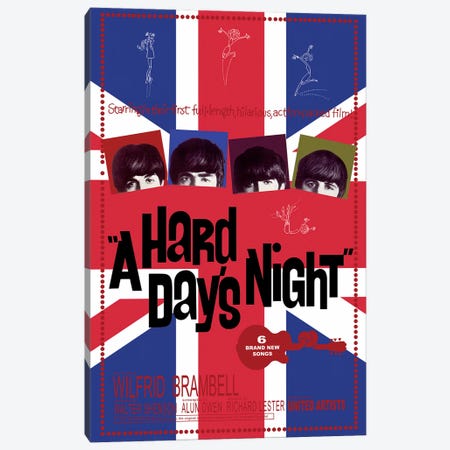 A Hard Day's Night Film Poster (Union Jack Background) Canvas Print #RAD36} by Radio Days Canvas Art