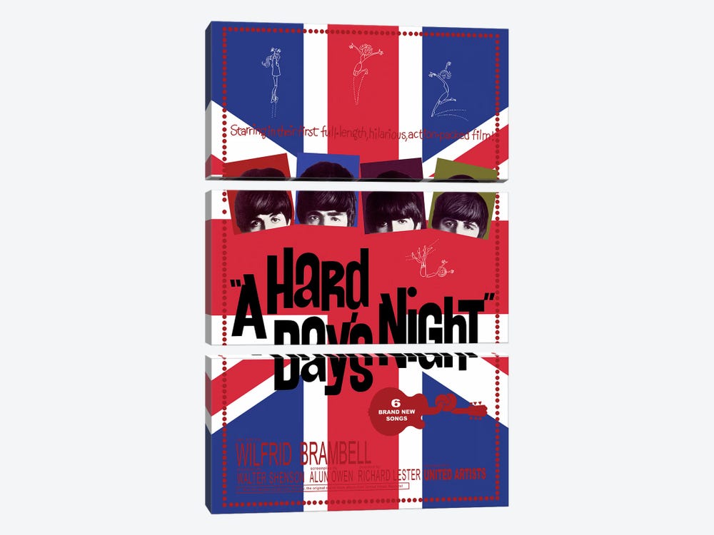 A Hard Day's Night Film Poster (Union Jack Background) by Radio Days 3-piece Canvas Art Print