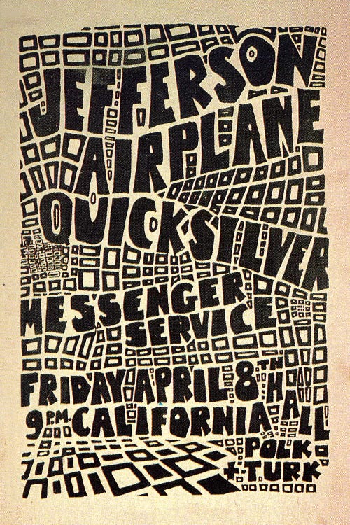 California Hall Concert Poster (Jefferson Airplane & Quicksilver Messenger Service) by Radio Days wall art