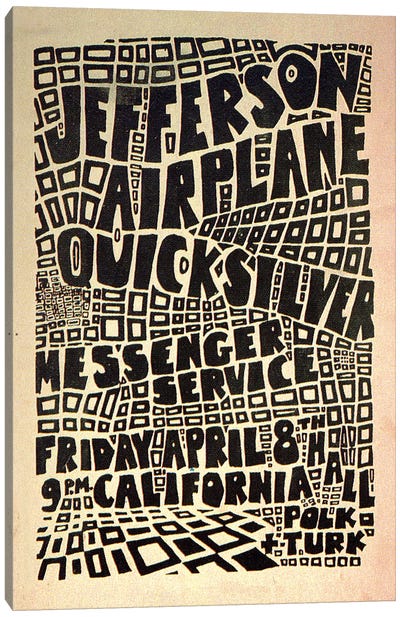 California Hall Concert Poster (Jefferson Airplane & Quicksilver Messenger Service) Canvas Art Print - Jefferson Airplane