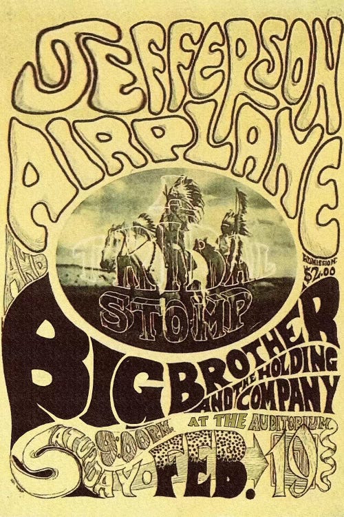 Fillmore Auditorium Concert Poster (Tribal Stomp - Jefferson Airplane & Big Brother And The Holding Company) by Radio Days wall art